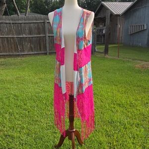 Crazy Train Southwestern Print Long Fringe vest